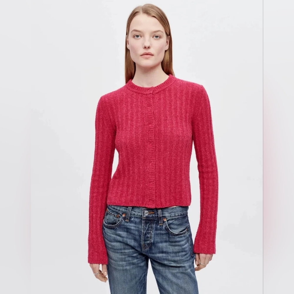 Re/Done Terry Ribbed Cardigan Dragon Fruit Med NWT MSRP $350 - Picture 3 of 8